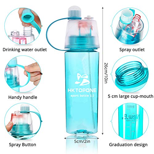 HKTOPONE Niño Rociar Botella de Agua Deporte en Aerosol para Beber Botella de Agua Ciclismo Sin BPA 600 ml para Gimnasio, Ciclismo Correr Escalada Senderismo y montañismo (Rosa)