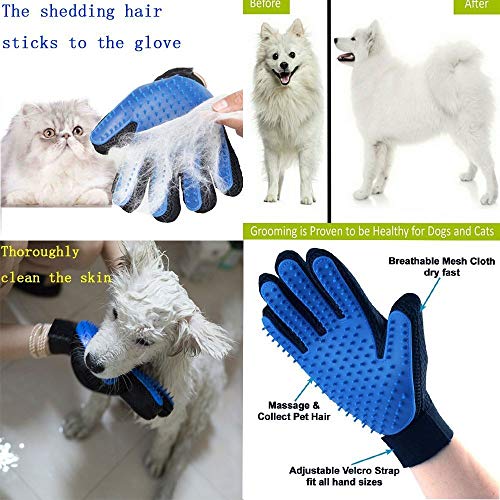 HLZDH 2PCS Guantes de 5 Dedos Manopla Masaje para Perros Mascotas Gatos, con el Material Transpirable, Retiro del Pelo y Aparato de Masaje Guantes Eficientes para la Eliminación de Pelo Suelto (Azul)