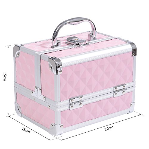 HOMCOM Maletín de Maquillaje Organizador Cosméticos Profesional Estuche de Maquillaje Caja de Belleza Portátil con Cerradura Varios Compartimientos 20x15x15cm Aluminio