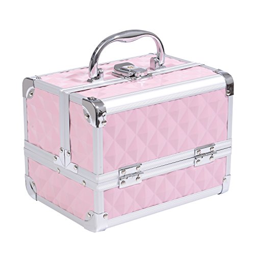 HOMCOM Maletín de Maquillaje Organizador Cosméticos Profesional Estuche de Maquillaje Caja de Belleza Portátil con Cerradura Varios Compartimientos 20x15x15cm Aluminio