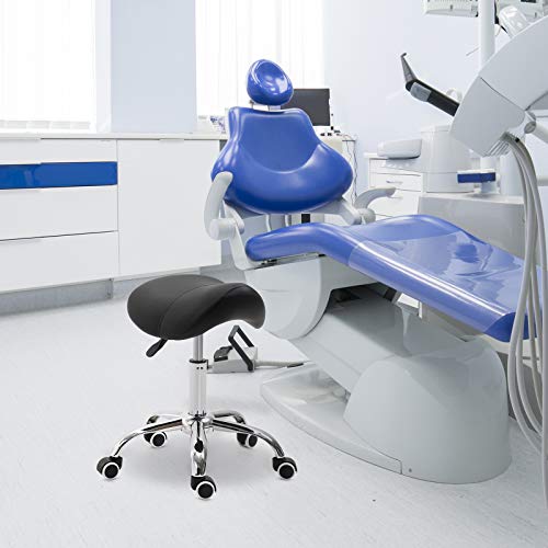 HOMCOM Silla Trabajo Taburete Ruedas Giratorias Taburete Cosmetica Dentista Peluqueria Color Negro