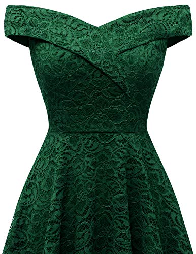 Homrain Vestido Cóctel Vintage A-línea Hi-Lo Elegante Encaje Fiesta Noche Vestido para Mujer Dark Green XL