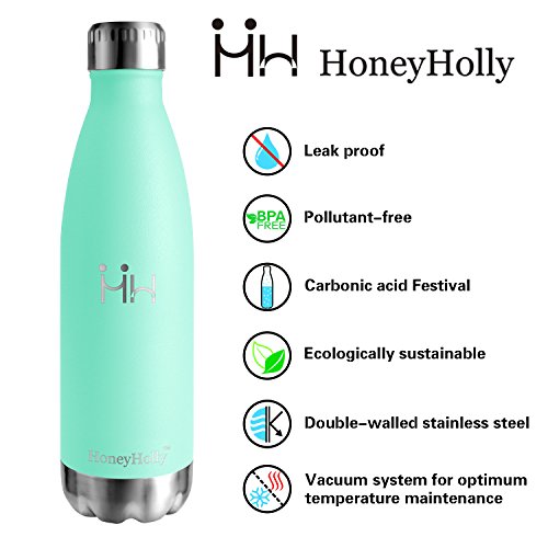 HoneyHolly Botella de Agua Acero Inoxidable 350/500/650/750ml, Aislamiento de Vacío de Doble Pared, Botellas de Frío/Caliente, sin bpa Botella Reutilizable para niños Sport Gimnasio Trekking Bicicleta