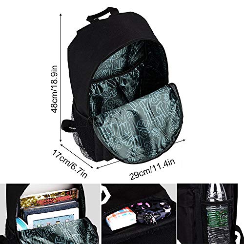 Horsky Bolso ligera de escuela con Impermeable Amortiguar los choques Bolso noctilucente de la computadora Bolsa de viaje con USB Puerto para niño niña chico chica mujer hombre - Negro 35L