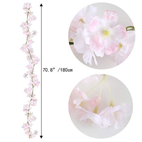 HUAESIN 2pcs Guirnalda de Flores Artificiales Cerezo Colgantes 1.8m Flor de Cerezo Enredaderas Artificiales Pared Vid Falsa Guirnaldas Vines Silk Ivy para Arco de Boda Fiesta Hogar Exterior Interior