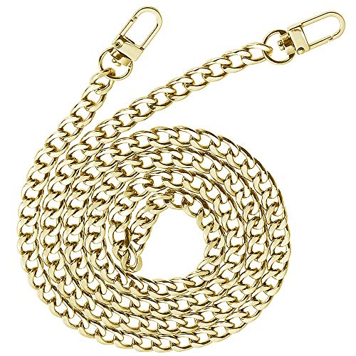 HUAESIN Correa de Cadena para Bolsos de Mano con Cierres Giratorios Correa Metal Bolso de Reemplazo Cadena Plana para Bolsos Bandolera Mujer Bolso Monedero Hombro Cruz 120×0.9×0.25cm Oro