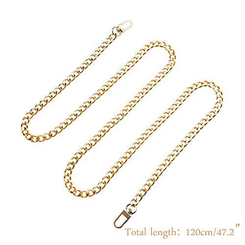 HUAESIN Correa de Cadena para Bolsos de Mano con Cierres Giratorios Correa Metal Bolso de Reemplazo Cadena Plana para Bolsos Bandolera Mujer Bolso Monedero Hombro Cruz 120×0.9×0.25cm Oro