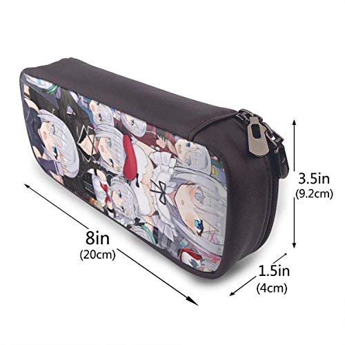 huatongxin Re Zero Clone PU Leather Estuche Makeup Pen Pouch Durable Students Stationery with Double Zipper Big Capacity Bag Holder Box Organizer for School/Office