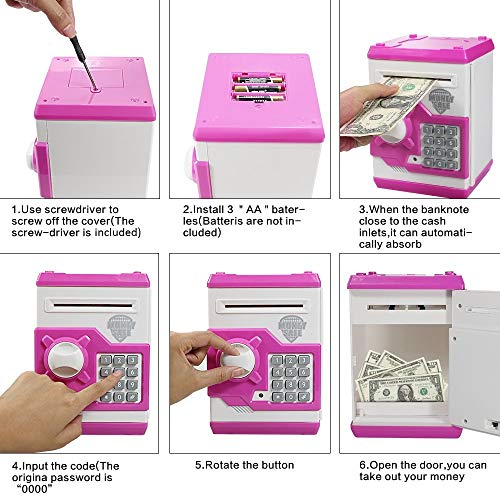 HUSAN Hucha electrónica para niños con código electrónico de cerditos, Mini cajero electrónico para Monedas ATM, Caja de Monedas, Juguete Divertido Regalo (Rosa)