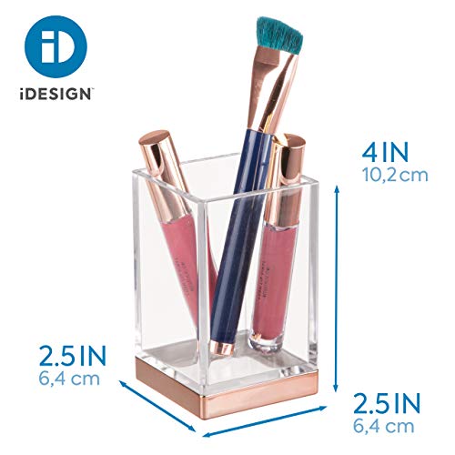 iDesign Portacepillos de dientes, vaso de baño de plástico, guarda cepillos para higiene dental o para colocar cosméticos, transparente y dorado rosa