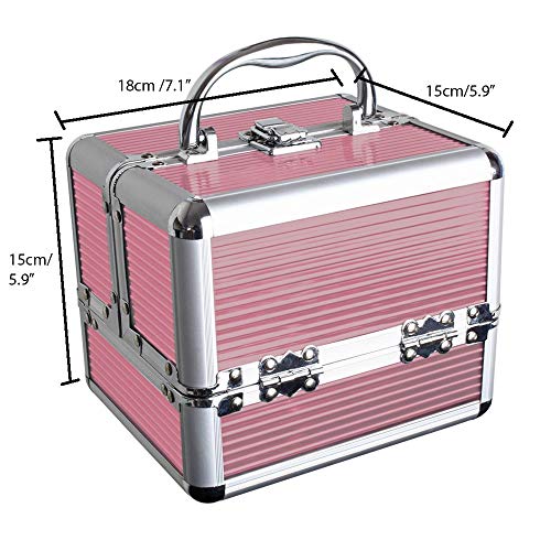 iGadgitz Home U7036 - Organizador de Maquillaje Viaje, Caja de Maquillaje, Maletín de Maquillaje - 4 x Bandejas Desplegables, Compartimento Inferior Grande y Asa de Transporte - Rosado - Pequeño