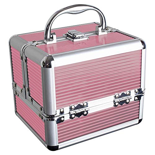 iGadgitz Home U7036 - Organizador de Maquillaje Viaje, Caja de Maquillaje, Maletín de Maquillaje - 4 x Bandejas Desplegables, Compartimento Inferior Grande y Asa de Transporte - Rosado - Pequeño