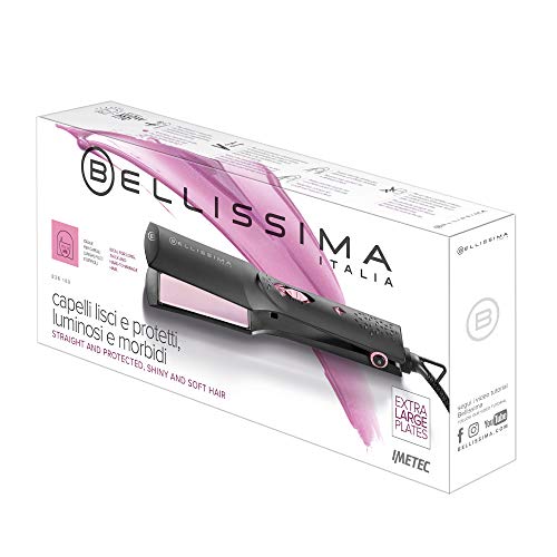 Imetec Bellissima B26 100 - Plancha de Pelo Largo o Difícil de Regular, Tamaño Placas Extra Grande, Revestimiento Cerámico, Efecto Liso y Brillante en una Sola Pasada