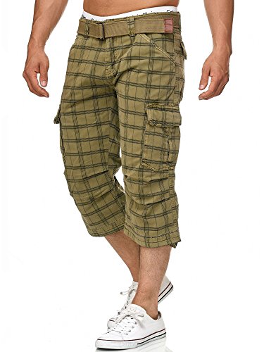 Indicode Caballero Nicolas Check Pantalones Cortos 3/4 Cargo a Cuadros con 6 Bolsillos y cinturón de 100 % algodón | Más Corto Pantalón Verano Pantalones Men Pants para Hombres Dired Herb Check M