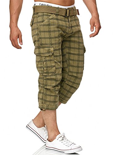 Indicode Caballero Nicolas Check Pantalones Cortos 3/4 Cargo a Cuadros con 6 Bolsillos y cinturón de 100 % algodón | Más Corto Pantalón Verano Pantalones Men Pants para Hombres Dired Herb Check M