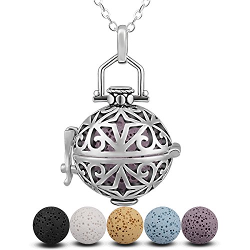 INFUSEU Esencial difusor de aceites Collar de la Mujer, de Cuatro Puntas de la Estrella I Miss You Todo el Tiempo aromaterapia Colgante con 5 PC Lava Piedras y Cadena de 24", Regalo para Ella