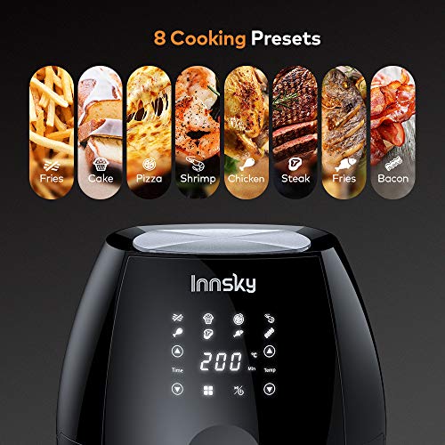 Innsky Freidora sin Aceite 5,5L con Libro de Recetas, Panel táctil 8 Modos, Tiempo y temperatura ajustable, Freidora de Aire Caliente 1700W con función de Pausa y reinicio, sin BPA PFOA, Regalo Ideal