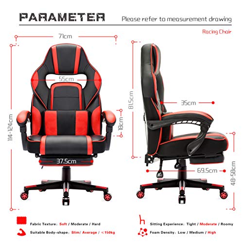 IntimaTe WM Heart Silla Gaming Silla Ergonómica para Gamers Oficina Silla con Reposapiés Plegable, Cojín Lumbar Comfortable para Trabajo y Siesta, Carga Máxima 150kg(Rojo)