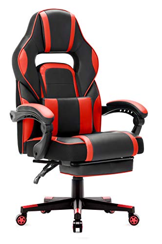 IntimaTe WM Heart Silla Gaming Silla Ergonómica para Gamers Oficina Silla con Reposapiés Plegable, Cojín Lumbar Comfortable para Trabajo y Siesta, Carga Máxima 150kg(Rojo)