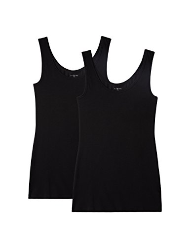 IRIS & LILLY Camiseta de Tirantes de Algodón para Mujer, Pack de 2, 2 x Negro, X-Large