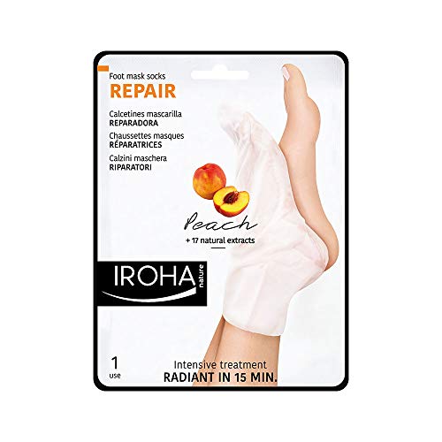 Iroha Nature Calcetines Reparadores para Pies, con Melocotón, Pomelo y Vitamina E, 2 calcetines para un uso | Mascarilla Reparadora Intensiva Pies