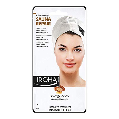 Iroha Nature - Gorro Mascarilla Pelo Sauna Repair con Argán, 1 unidad | Mascarilla Gorro Pelo Reparadora Aceite de Argán