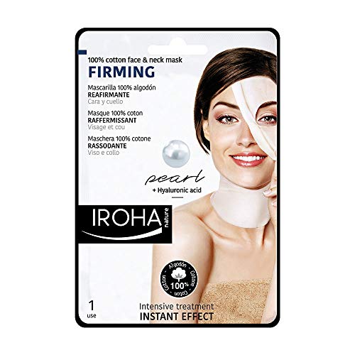 Iroha Nature - Mascarilla Cara y Cuello de Algodón con Perla y Ácido Hialurónico, 1 unidad | Mascarilla Reafirmante con Perla y Ácido Hialurónico