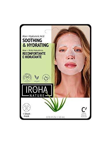 Iroha Nature - Mascarilla Facial Tisú Hidratante de Aloe Vera, Te verde, Ginseng y ácido Hialurónico, 1 unidad | Mascarilla Hidratante Tissue Moisturizing | Mascarilla Aloe Vera