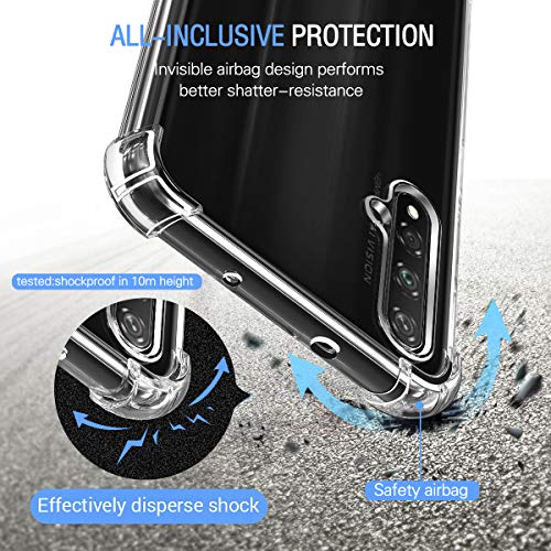 ivoler Funda para Huawei Nova 5T / Honor 20 / Honor 20S + [3 Unidades] Cristal Templado Protector de Pantalla, Fina Silicona Transparente TPU Carcasa Protector Airbag Anti-Choque Anti-arañazos Caso