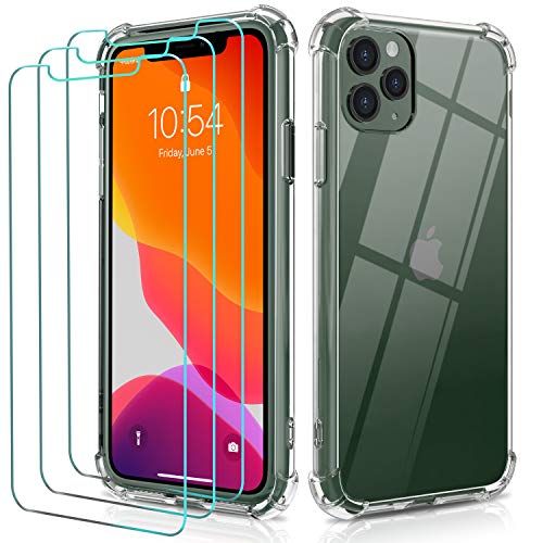 ivoler Funda para iPhone 11 Pro MAX 6.5 Pulgadas + [3 Unidades] Cristal Templado Protector de Pantalla, Ultra Fina Silicona Transparente TPU Carcasa Protector Airbag Anti-Choque Anti-arañazos Caso