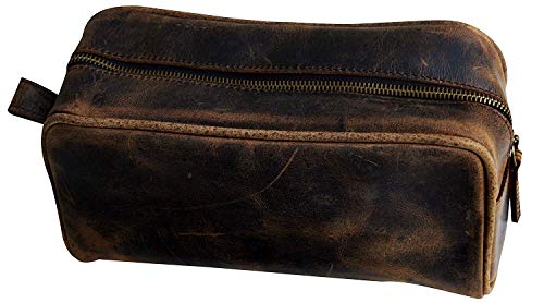 Jaald Bolsa Maletín Estuche Neceser De Cuero Piel para Aseo Baño Kit Afeitar Maquillaje Cosmético Medicinas Impermiable Regalo Bolso Hombre Leather Toiletry Bag Dopp Regalo De Padrinos De Boda