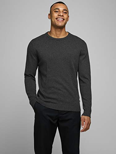 Jack & Jones Jjebasic Knit Crew Neck Noos suéter, Gris (Dark Grey Melange Dark Grey Melange), Large para Hombre