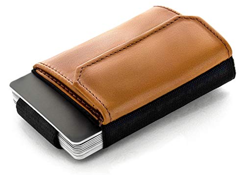 JAIMIE JACOBS Cartera Hombre Nano Boy Pocket Cartera Minimalista Slim Wallet Cartera Clip Cartera Pequeña Tarjetera Fina Pinza para Billetes Billetero para Hombres (Cognac)