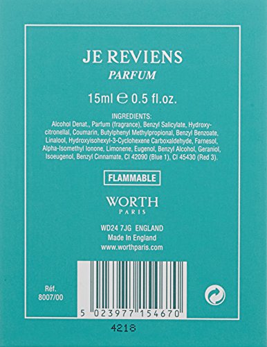 Je Reviens Worth Parfum Splash (Sin Aerosol) 15 ml / 15 ml para Mujeres