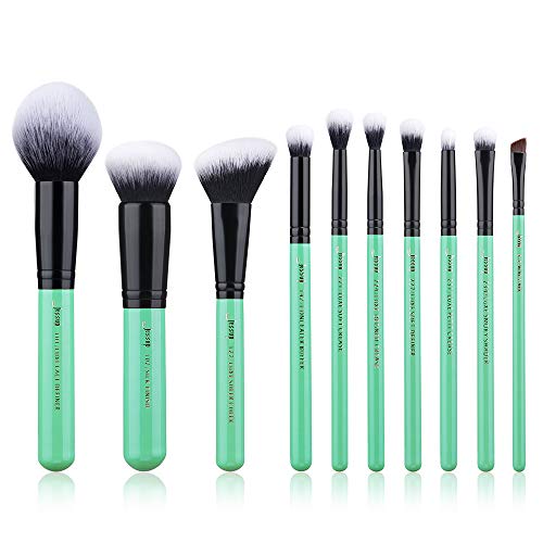 Jessup Pinceles de maquillaje Set de brochas para el rostro con base en polvo Kits cosméticos de cabello sintético 10 piezas (T278)