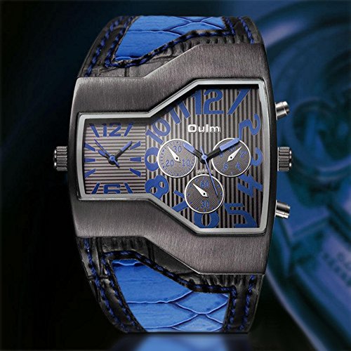 JewelryWe Reloj Militar y Deportivo con Doble Mecanismo de Cuarzo Correa de Cuero para Hombre con subdiales Decorativos, Regalos Dia del Padre