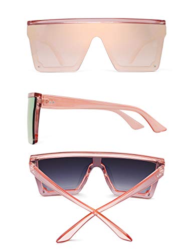 JIM HALO Plano Top Proteger Gafas de Sol Cuadradas Espejo Sin Marco Montura Anteojos Para Mujer Hombre(Marco Rosa/Lente Rosa Espejo)