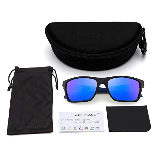 JIM HALO Polarizadas Deportivas Gafas de Sol de Espejo Wrap Alrededor Conducir Pescar Hombre Mujer(Negro/Azul Espejo)