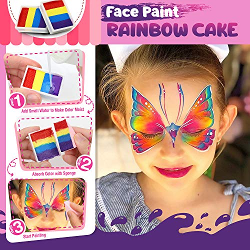 Jojoin Pintura Facial, Pinturas Cara, Maquillaje al Agua para Halloween/Fiestas/Cosplay, con 1 Libro Tutorial de Pintura Facial, 16 Colores de Pintura, 94 * Pegatinas de Diamantes de Imitación, ect...