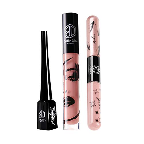 Jolly Dim Makeup - Set Rose Gold: Eyeliner Black. Brillo de labios Peachy Pink 4. Dúo para ojos e iluminador Rose Gold 4. Crea el look completo