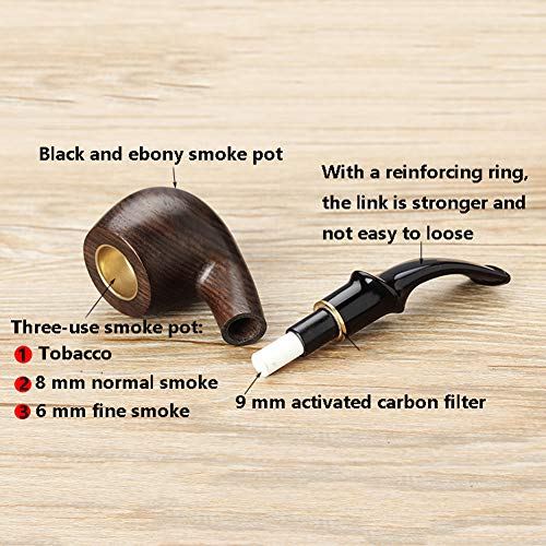 JQCHY Pipa de Pabaco Madera Set,Pipa de Pabaco Negro ébano 1 Tubo 3 Usos con Olla Cobre Desmontable Duradera Madera Maciza Filtro Portátil Vintage Pipa Tabaco Conjunto Fumar Regalo de los Hombres