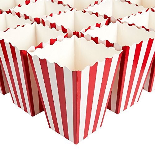 Juego de 100 cajas de regalo de palomitas de maíz, ideales para noches de cine, fiestas temáticas de películas, fiestas de carnaval, fiesta pirata, 9,4 x 19,8 x 9,4 cm, color rojo y blanco