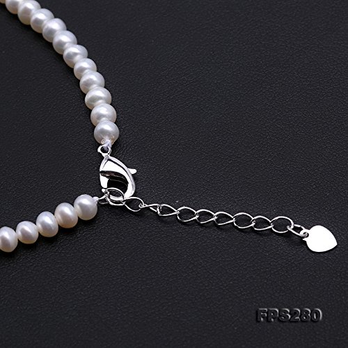 JYX Juegos de joyas de perlas Tamaño pequeño 4.5-5.5mm Pulsera de collar de perlas blancas y 925 Pendientes de plata de ley Conjunto de joyas - con cadena ajustable