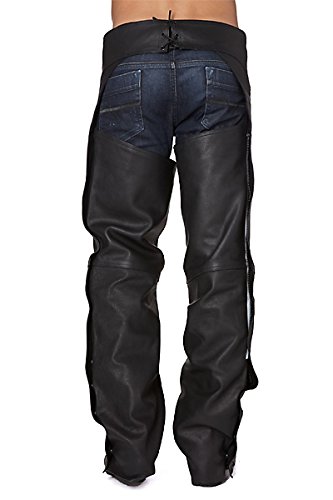 KENROD Chaps de cuero para motos Cubre pantalón zajón de piel suave Color negro Talla XL