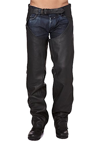 KENROD Chaps de cuero para motos Cubre pantalón zajón de piel suave Color negro Talla XL