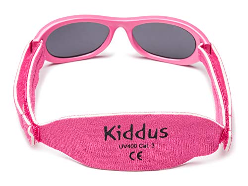 Kiddus Gafas de sol Baby para bebés, NIÑOS Y NIÑAS, desde 0 meses a 2 años, 100% protección UV, MUY CÓMODAS gracias a la SUAVE banda ajustable, el regalo ideal para recién nacidos.