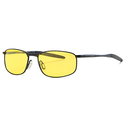 kimorn Polarizado Gafas de sol Hombre Retro Rectangulares metal Marco K0535 (Negro&Amarillo)