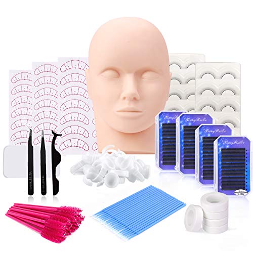 Kit de Extensión Pestañas Postizas con Maniquí Cabeza, MYSWEETY Profesional Practique Kit Para Practica de Maquillaje Entrenamiento de Injerto de Pestañas