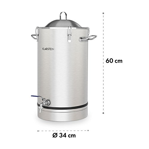 Klarstein Maischfest - Caldera de fermentación, Tanque de maceración, Apto para preparación de cerveza y vino, Volumen 30 L, Grifo de salida, Higiénico, Seguro, Hermético, Acero inoxidable