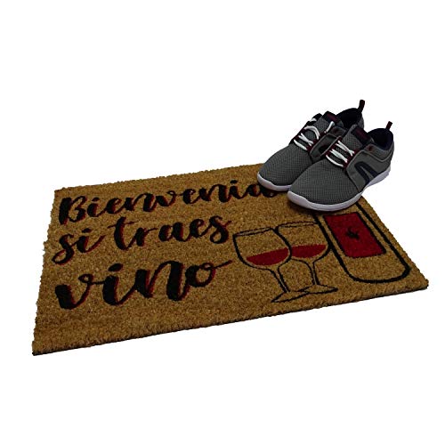 koko doormats Felpudo de Vino y Cerveza para Entrada de Casa Original y Divertido/Fibra Natural de Coco con Base de PVC, 40x60 cm (Bienvenido si traes Vino)